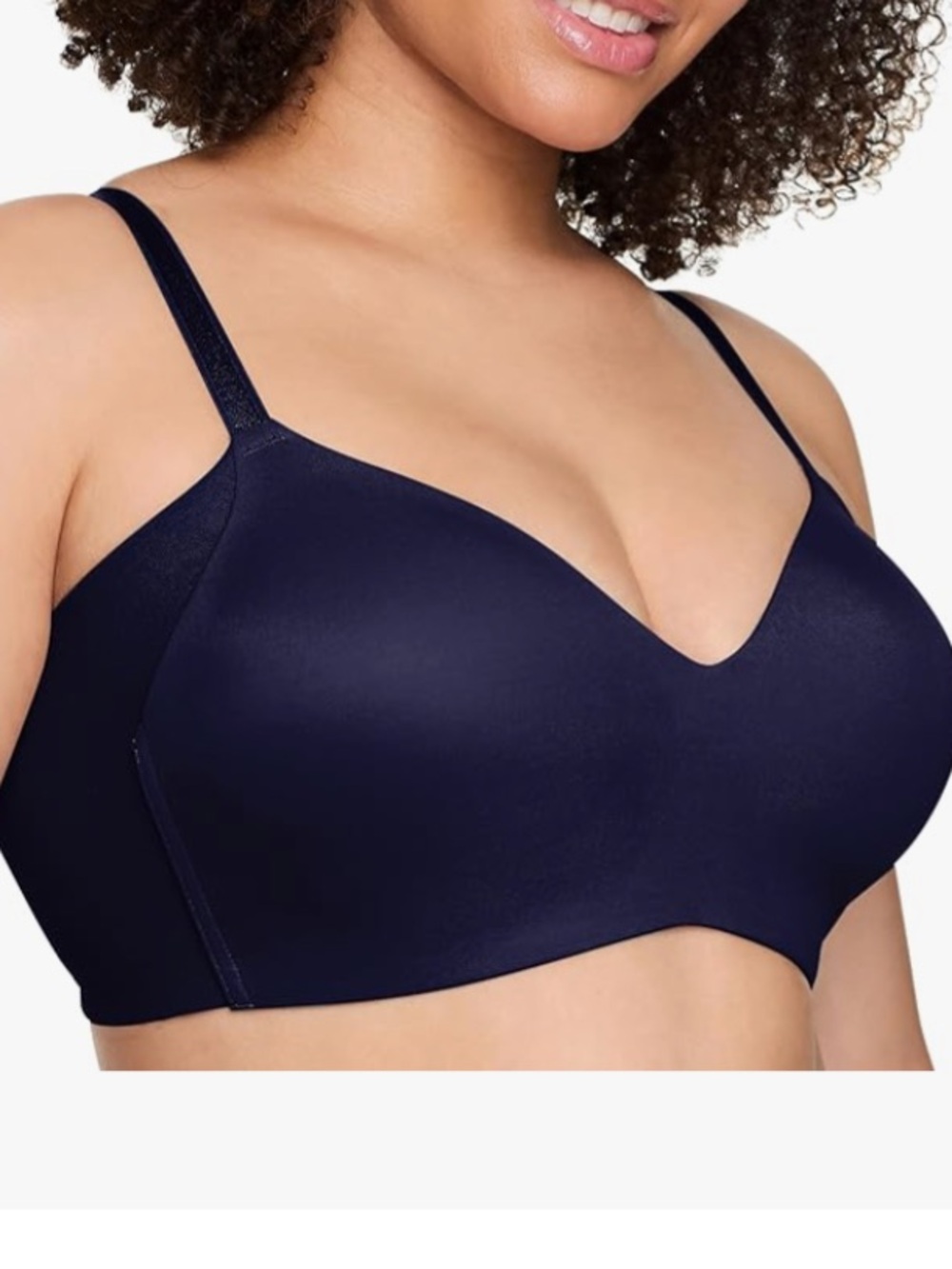Warner's Women No Side Effects Underarm-Smoothing Wireless Bra, Navy, 36C, NWT